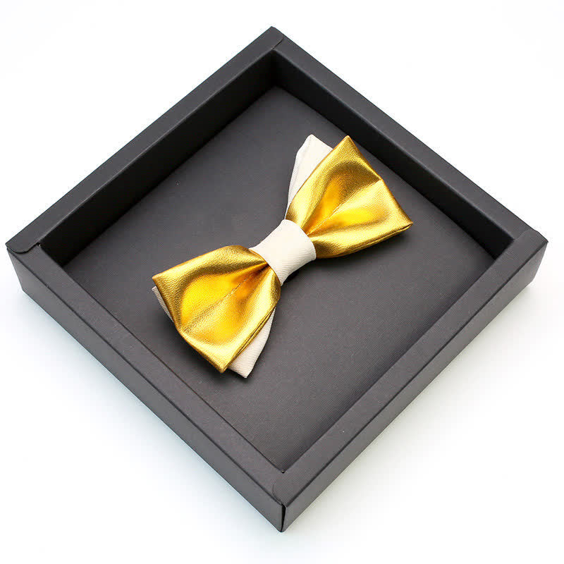 Nœud papillon double épaisseur luxueux doré et blanc pour homme