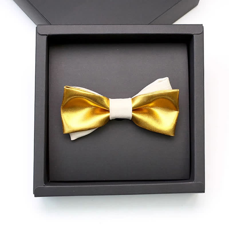 Nœud papillon double épaisseur luxueux doré et blanc pour homme