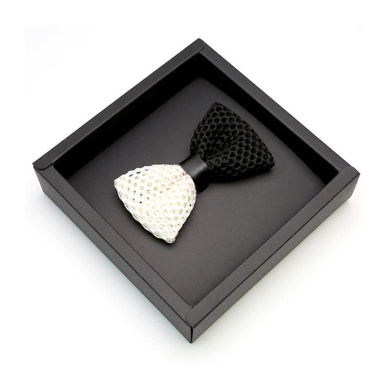 Nœud papillon en treillis nid d'abeille noir et blanc pour homme