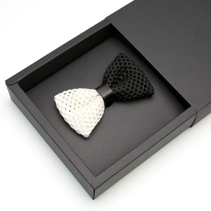 Nœud papillon en treillis nid d'abeille noir et blanc pour homme