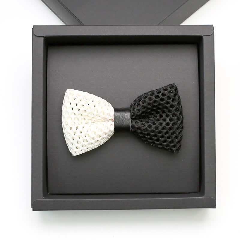 Nœud papillon en treillis nid d'abeille noir et blanc pour homme