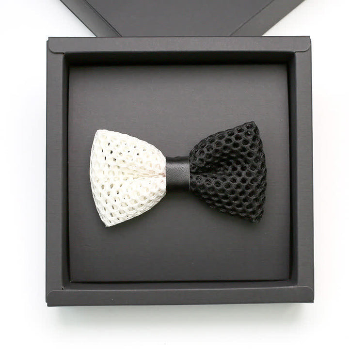Nœud papillon en treillis nid d'abeille noir et blanc pour homme