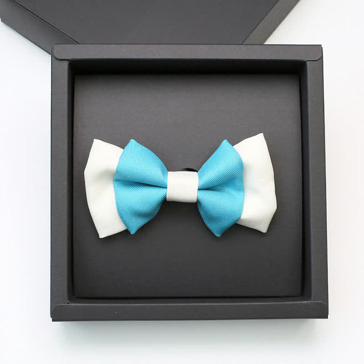 Nœud papillon double épaisseur bleu ciel et blanc pour homme