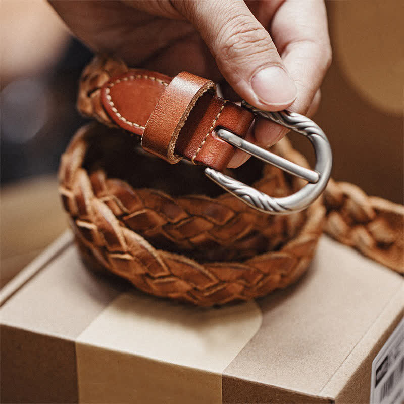 Ceinture en cuir tanné végétal tissé vintage pour homme