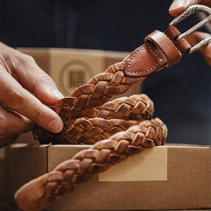 Ceinture en cuir tanné végétal tissé vintage pour homme