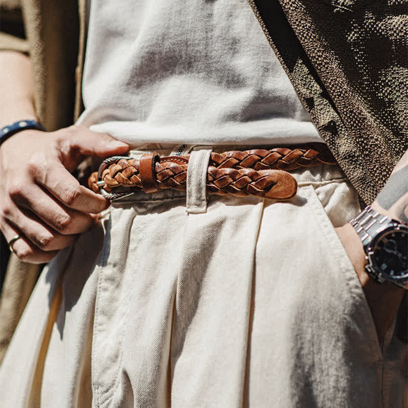 Ceinture en cuir tanné végétal tissé vintage pour homme