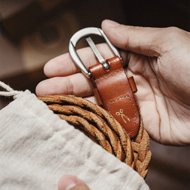 Ceinture en cuir tanné végétal tissé vintage pour homme