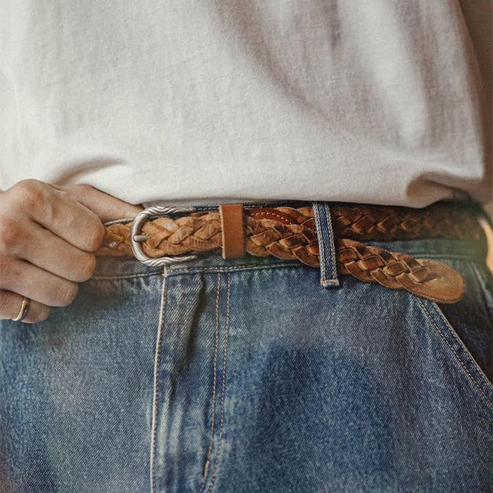 Ceinture en cuir tanné végétal tissé vintage pour homme