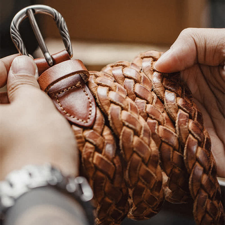 Ceinture en cuir tanné végétal tissé vintage pour homme