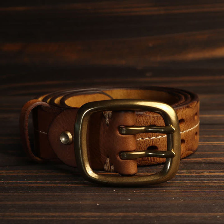 Ceinture en cuir à double trou pour homme avec boucle en laiton