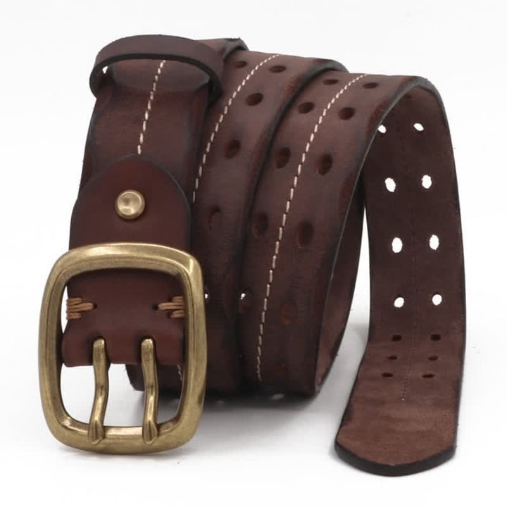 Ceinture en cuir à double trou pour homme avec boucle en laiton