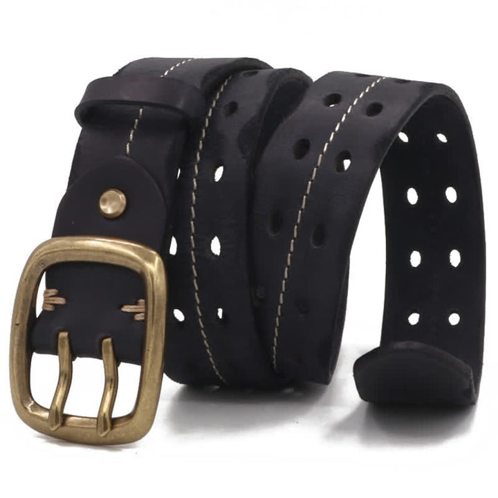 Ceinture en cuir à double trou pour homme avec boucle en laiton