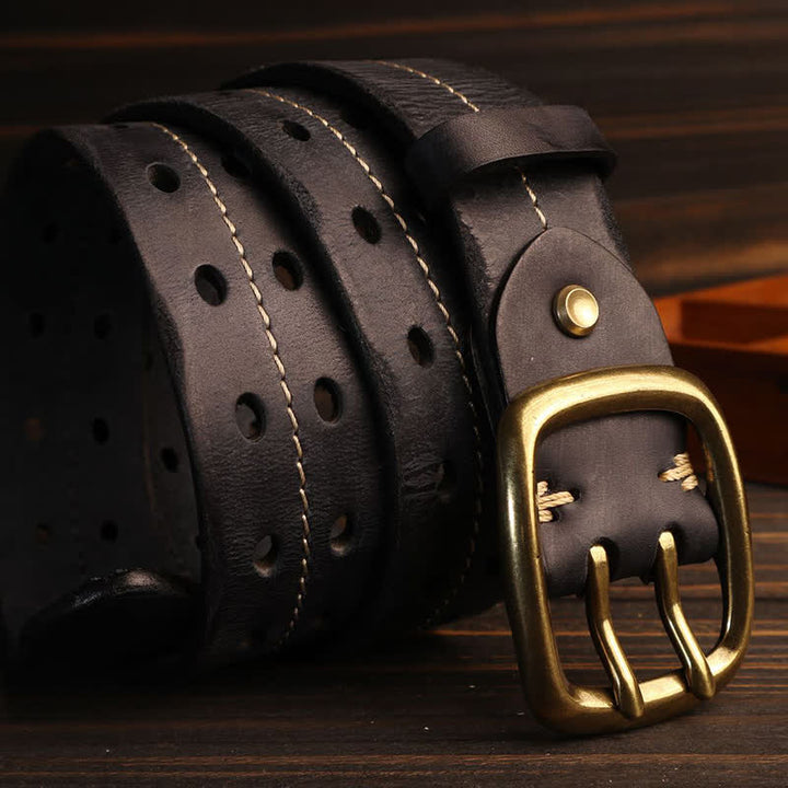 Ceinture en cuir à double trou pour homme avec boucle en laiton