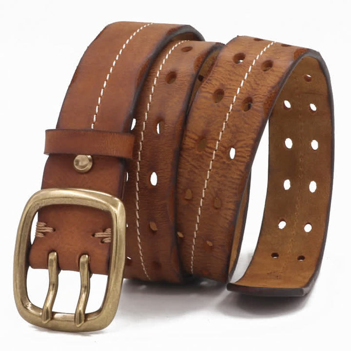 Ceinture en cuir à double trou pour homme avec boucle en laiton