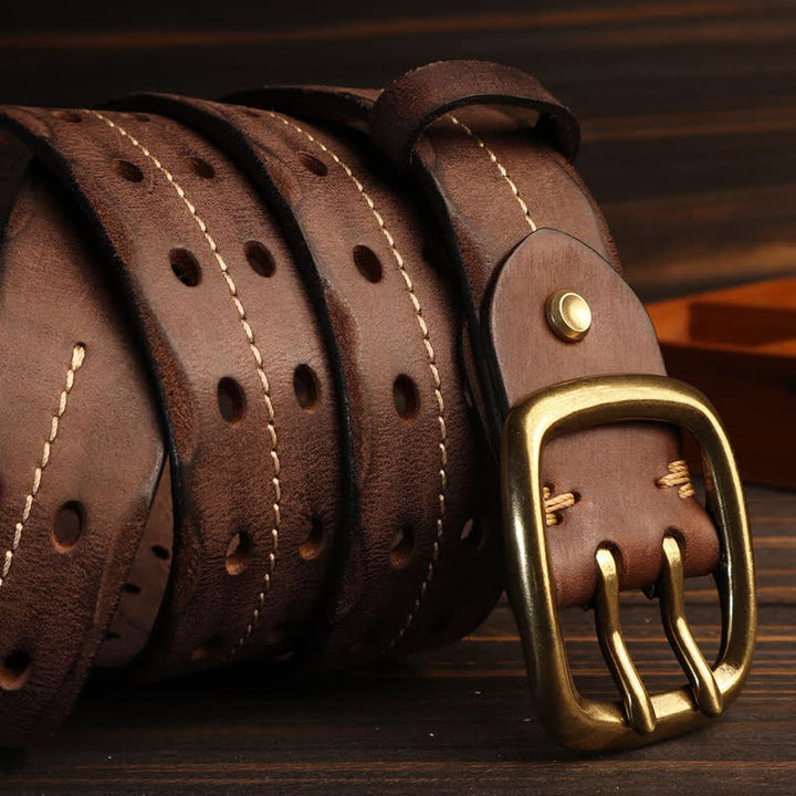 Ceinture en cuir à double trou pour homme avec boucle en laiton