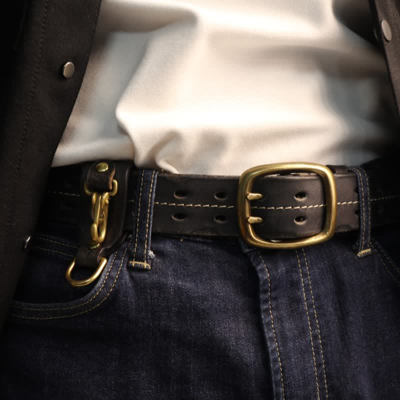 Ceinture en cuir à double trou pour homme avec boucle en laiton