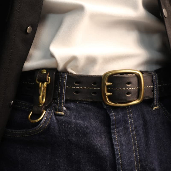 Ceinture en cuir à double trou pour homme avec boucle en laiton