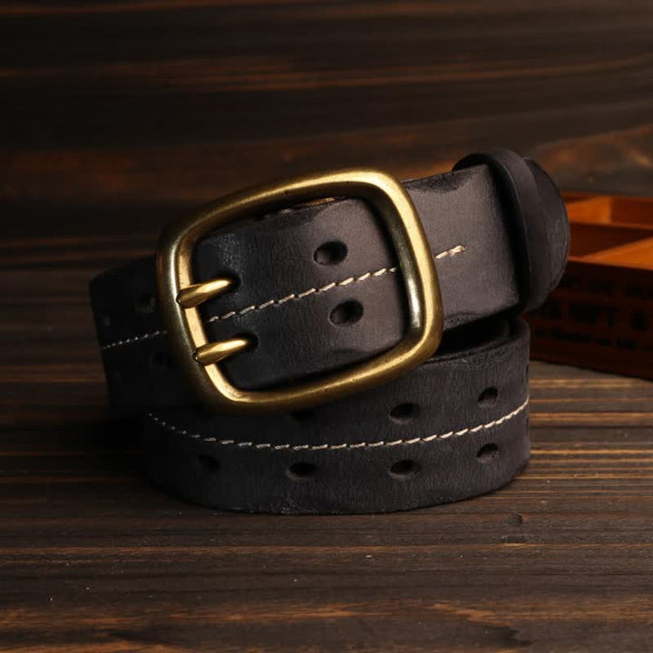 Ceinture en cuir à double trou pour homme avec boucle en laiton