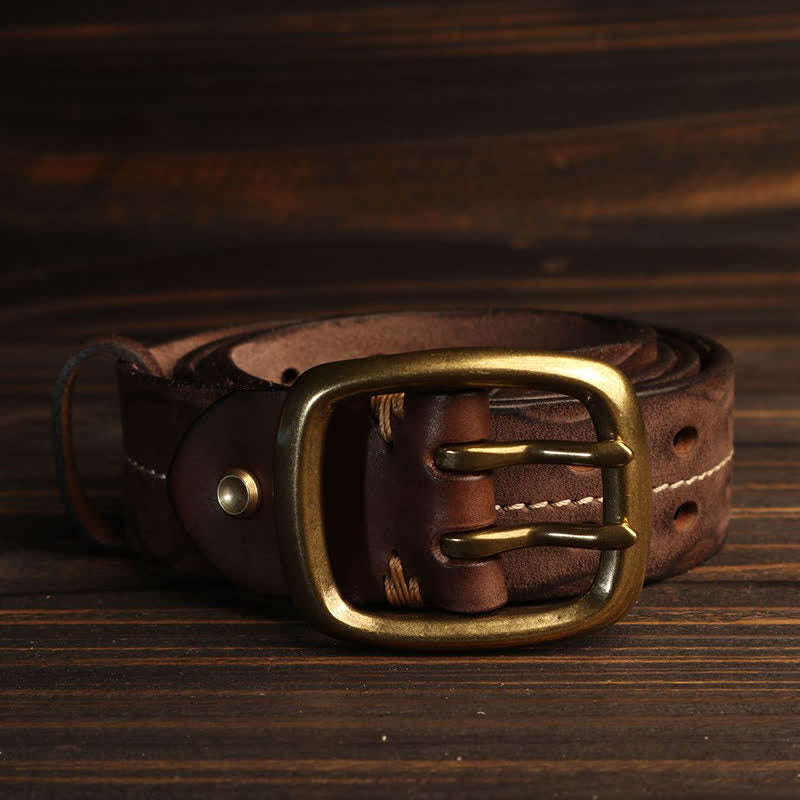 Ceinture en cuir à double trou pour homme avec boucle en laiton
