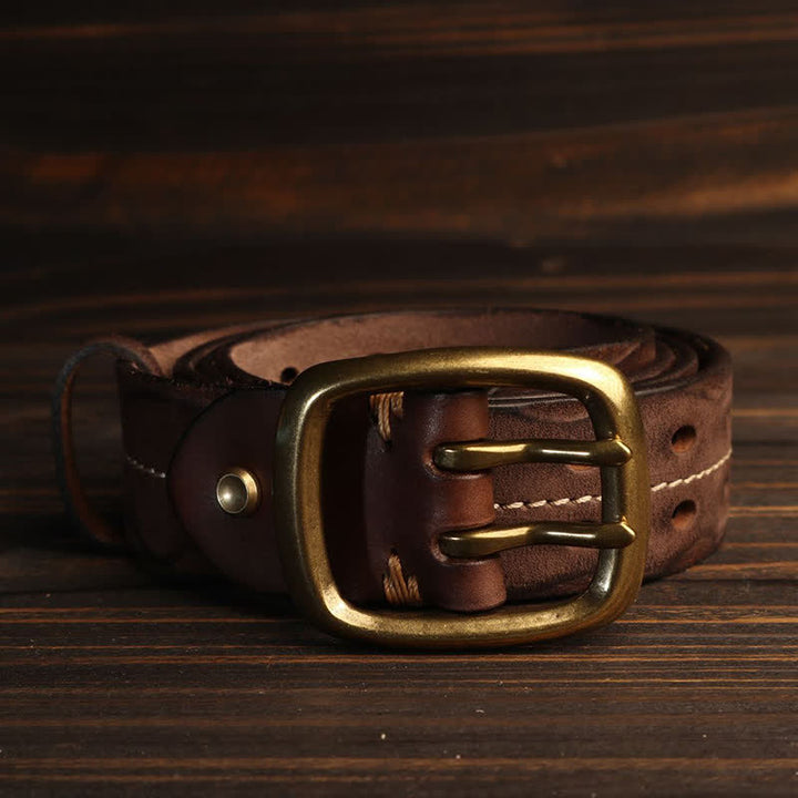 Ceinture en cuir à double trou pour homme avec boucle en laiton