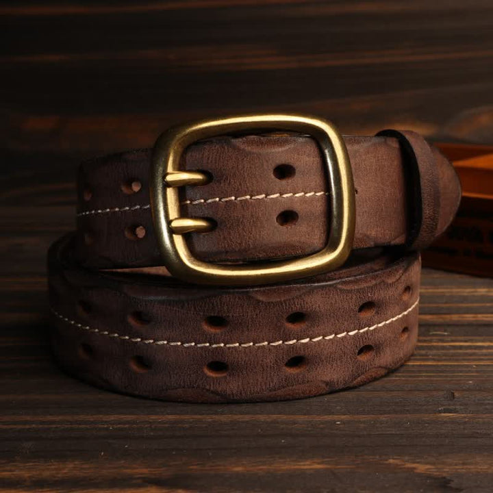 Ceinture en cuir à double trou pour homme avec boucle en laiton