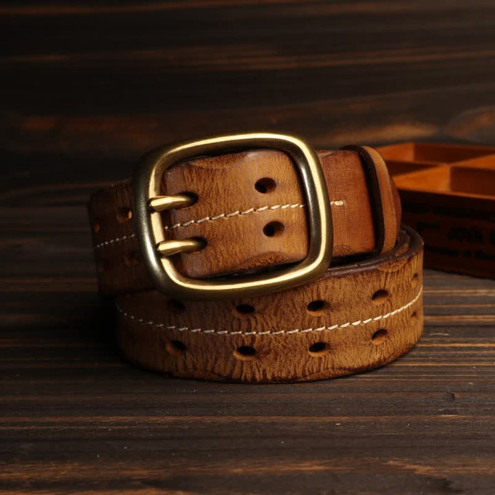 Ceinture en cuir à double trou pour homme avec boucle en laiton