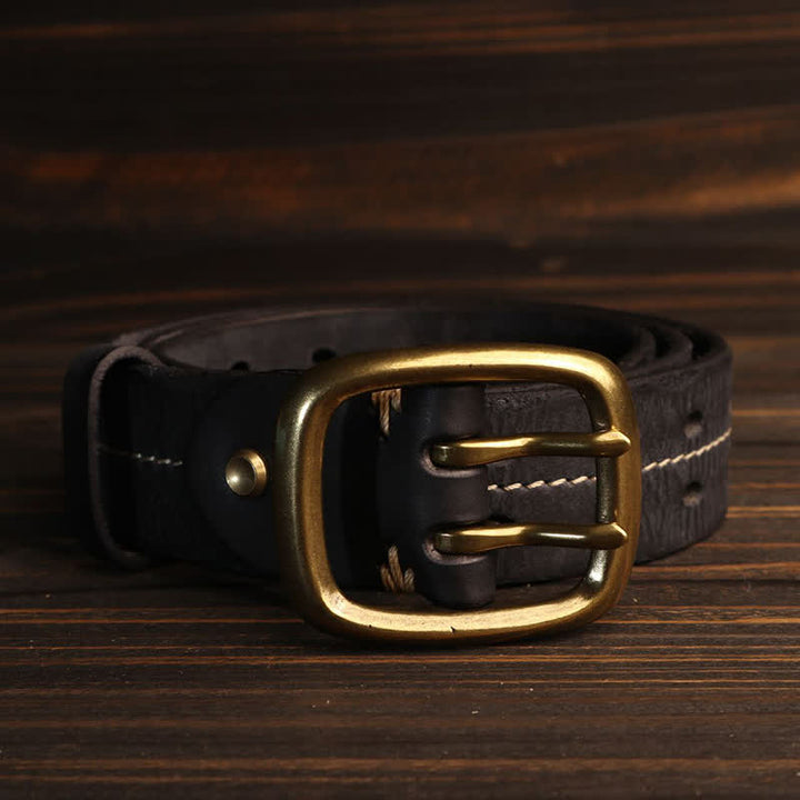 Ceinture en cuir à double trou pour homme avec boucle en laiton