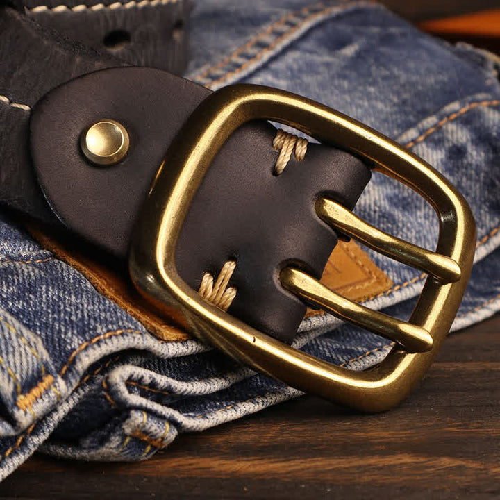 Ceinture en cuir à double trou pour homme avec boucle en laiton
