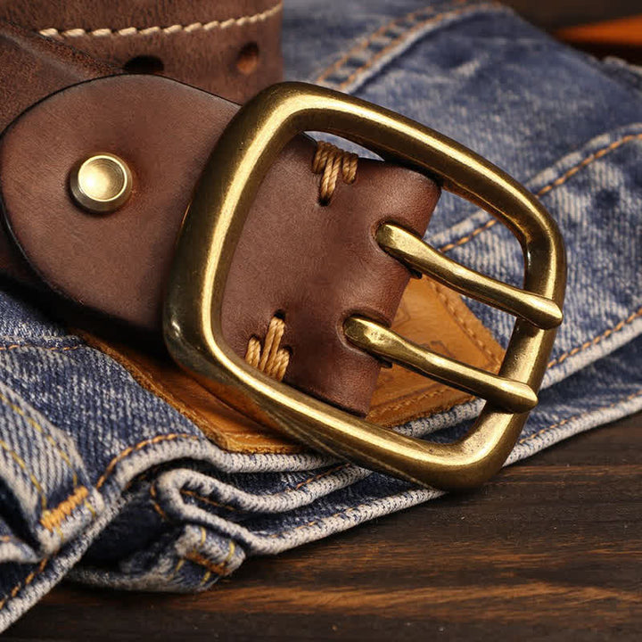 Ceinture en cuir à double trou pour homme avec boucle en laiton