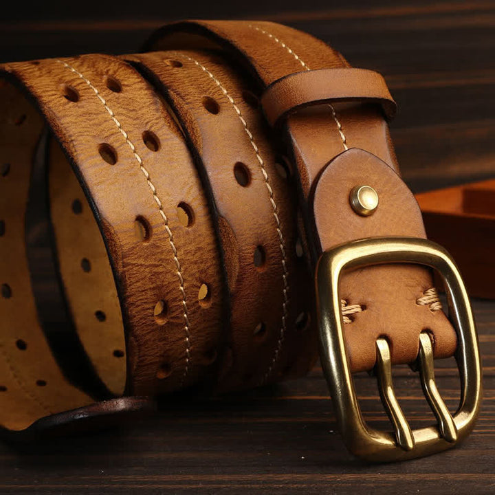 Ceinture en cuir à double trou pour homme avec boucle en laiton