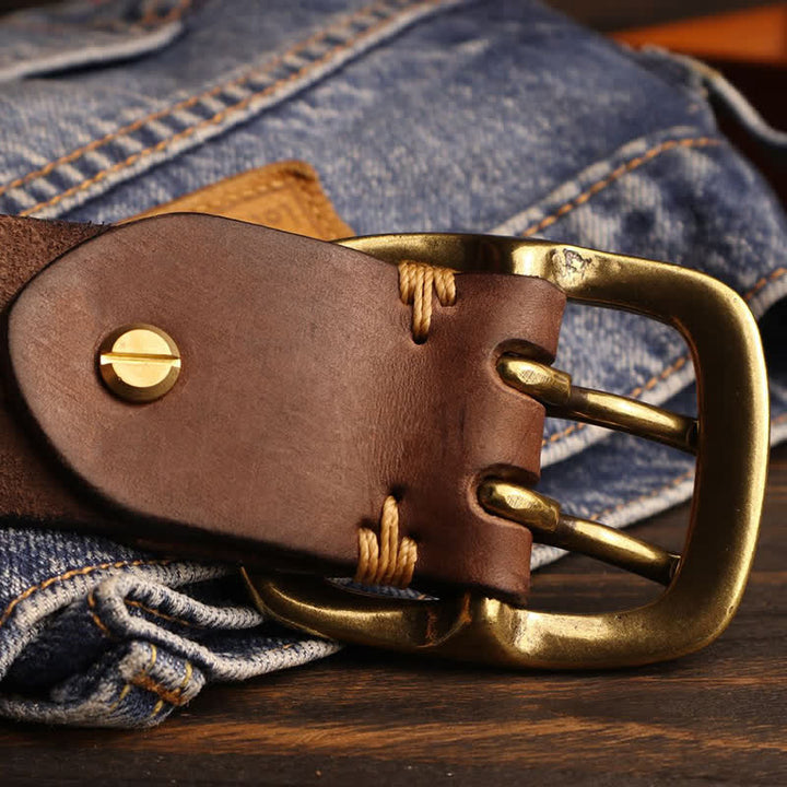 Ceinture en cuir à double trou pour homme avec boucle en laiton