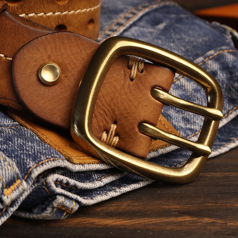 Ceinture en cuir à double trou pour homme avec boucle en laiton
