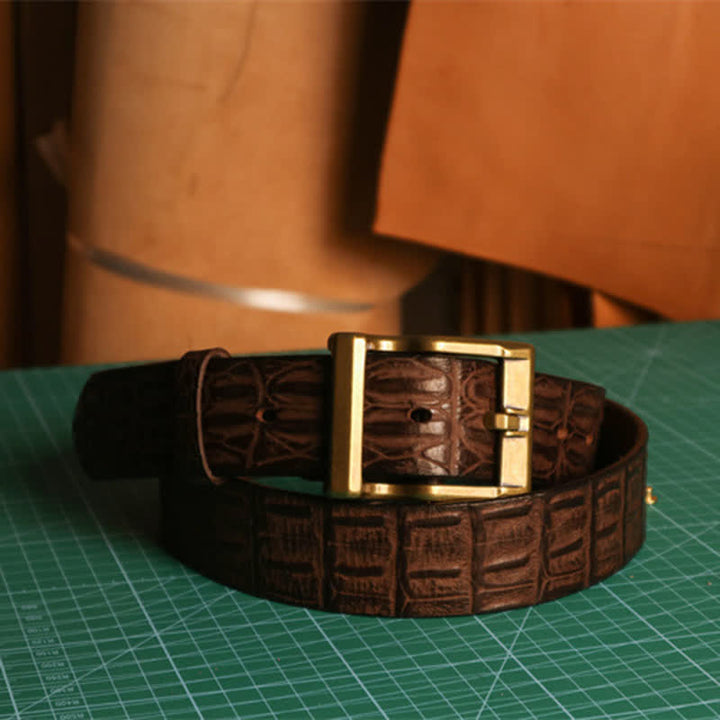 Ceinture en cuir à motif peau de crocodile gaufré pour homme