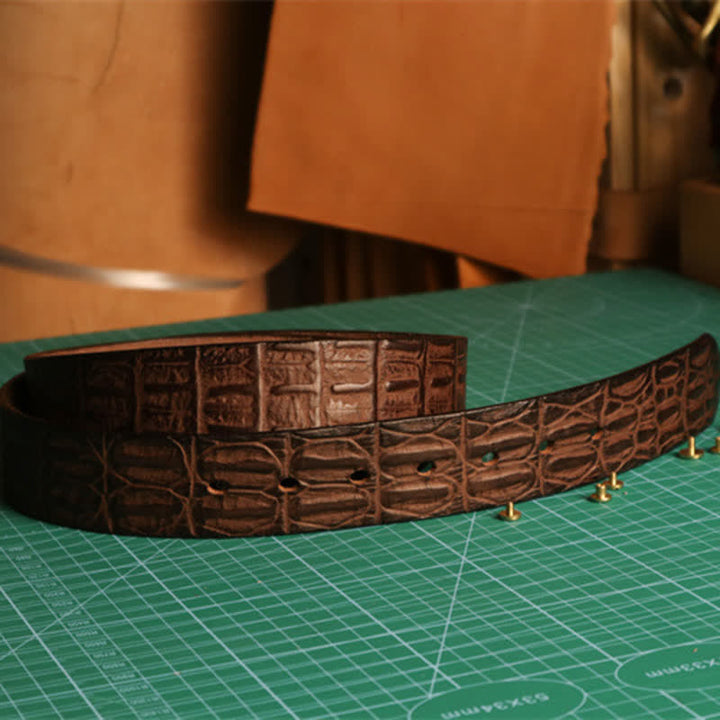 Ceinture en cuir à motif peau de crocodile gaufré pour homme