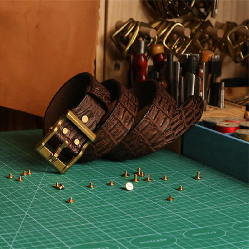 Ceinture en cuir à motif peau de crocodile gaufré pour homme