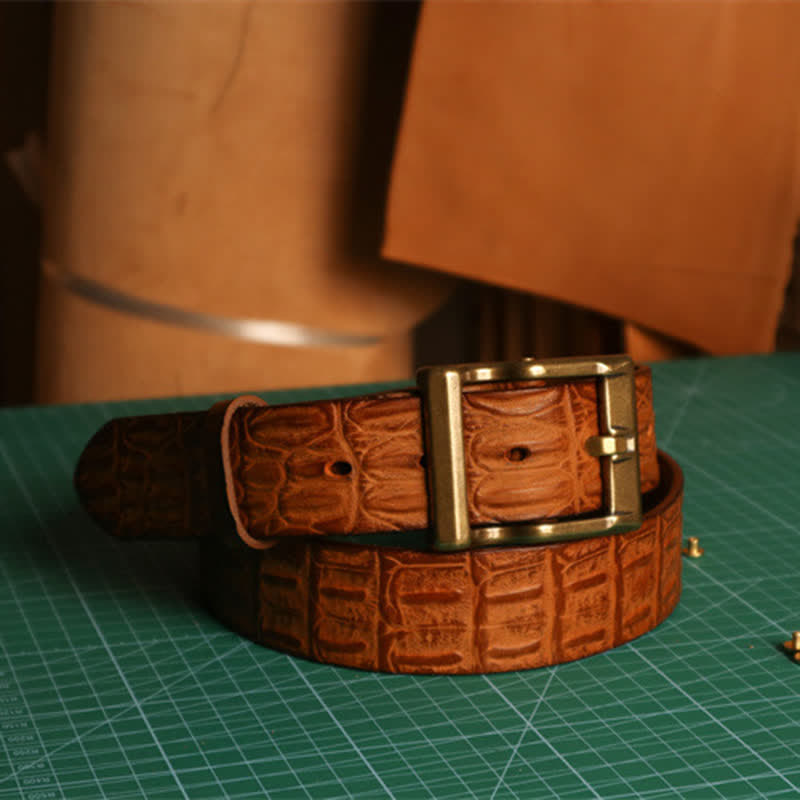 Ceinture en cuir à motif peau de crocodile gaufré pour homme