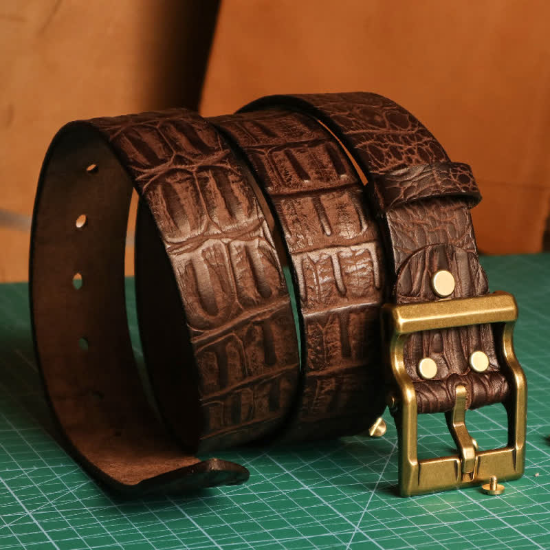 Ceinture en cuir à motif peau de crocodile gaufré pour homme