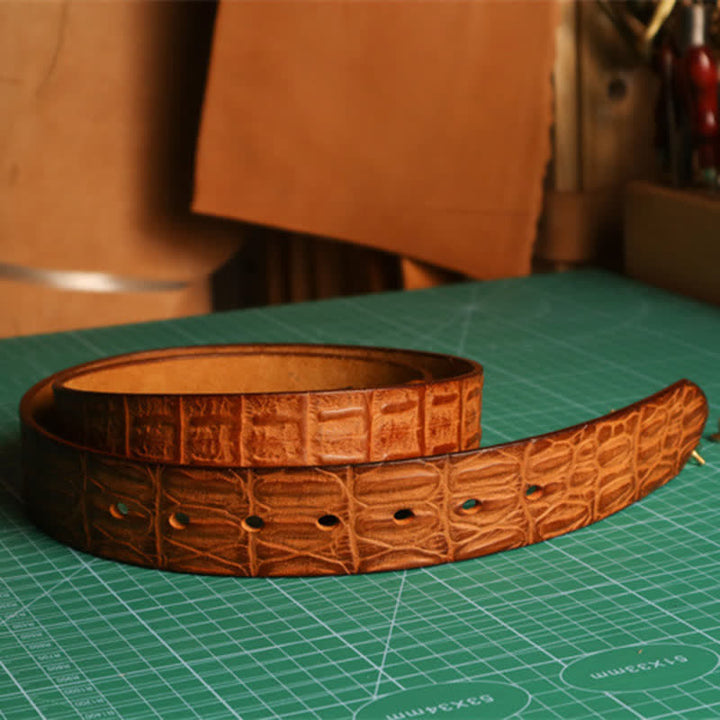 Ceinture en cuir à motif peau de crocodile gaufré pour homme