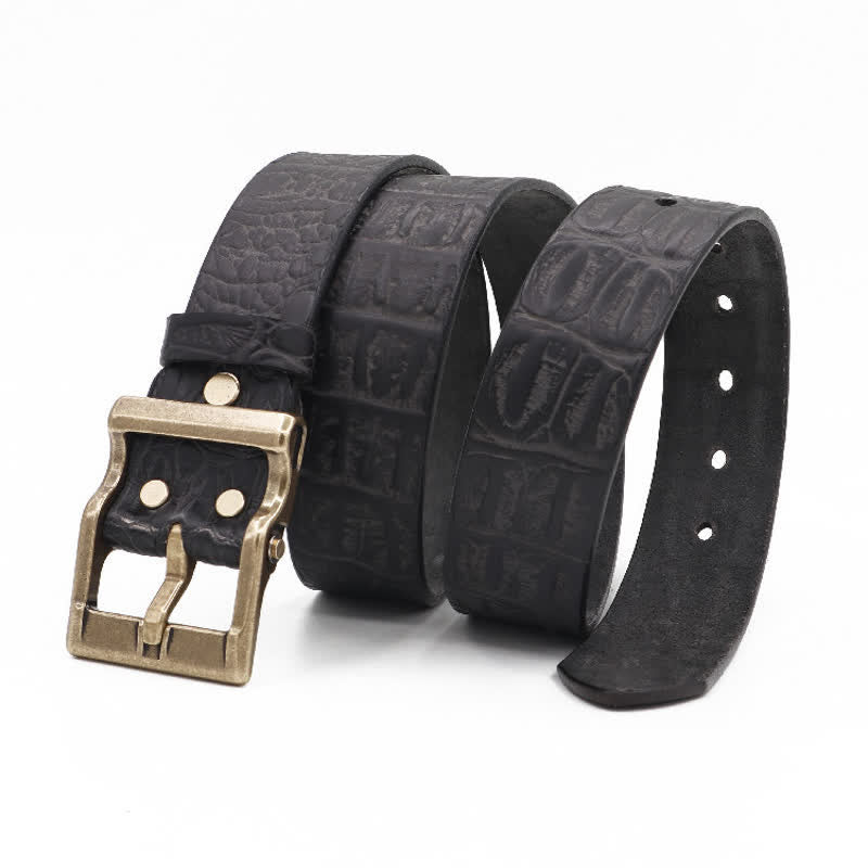 Ceinture en cuir à motif peau de crocodile gaufré pour homme