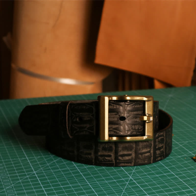 Ceinture en cuir à motif peau de crocodile gaufré pour homme