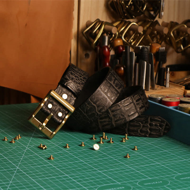 Ceinture en cuir à motif peau de crocodile gaufré pour homme