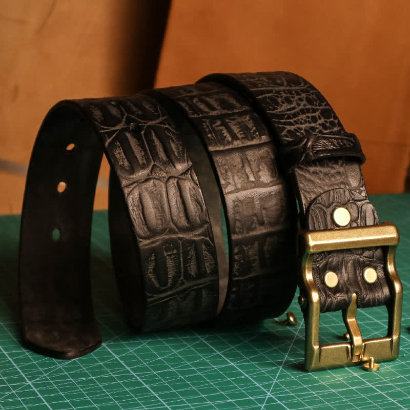 Ceinture en cuir à motif peau de crocodile gaufré pour homme