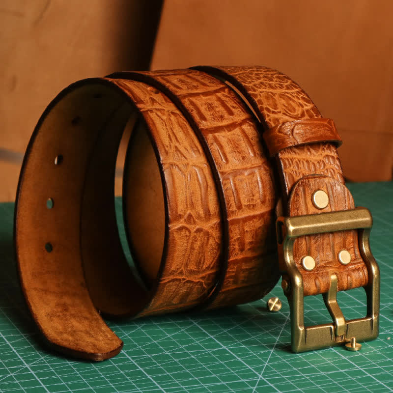 Ceinture en cuir à motif peau de crocodile gaufré pour homme