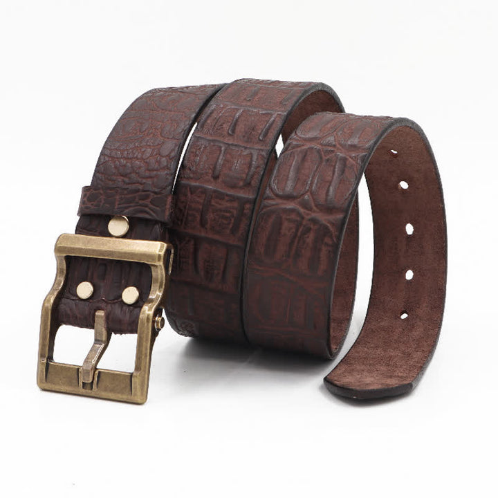 Ceinture en cuir à motif peau de crocodile gaufré pour homme