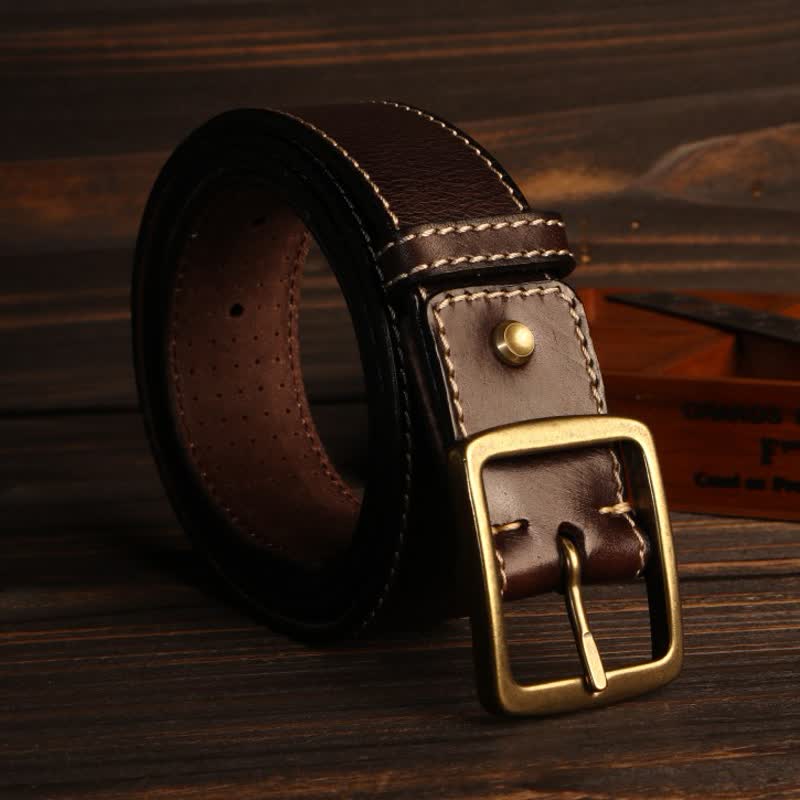 Ceinture en cuir perforé cousue à la main de style britannique pour homme