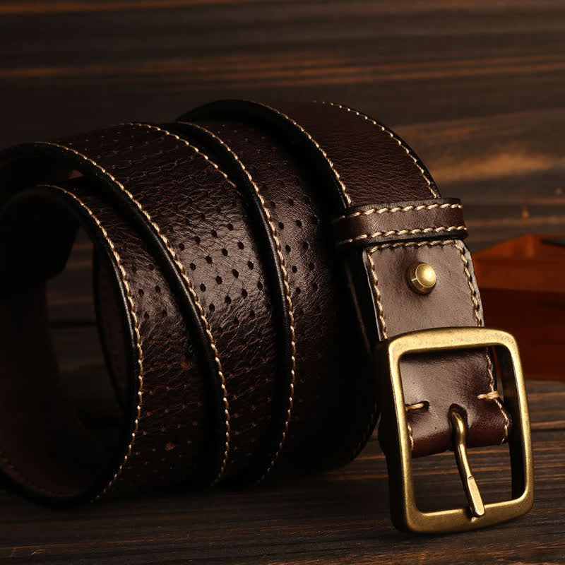 Ceinture en cuir perforé cousue à la main de style britannique pour homme