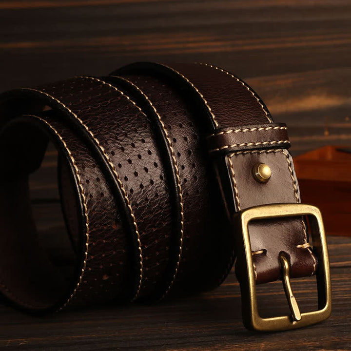 Ceinture en cuir perforé cousue à la main de style britannique pour homme