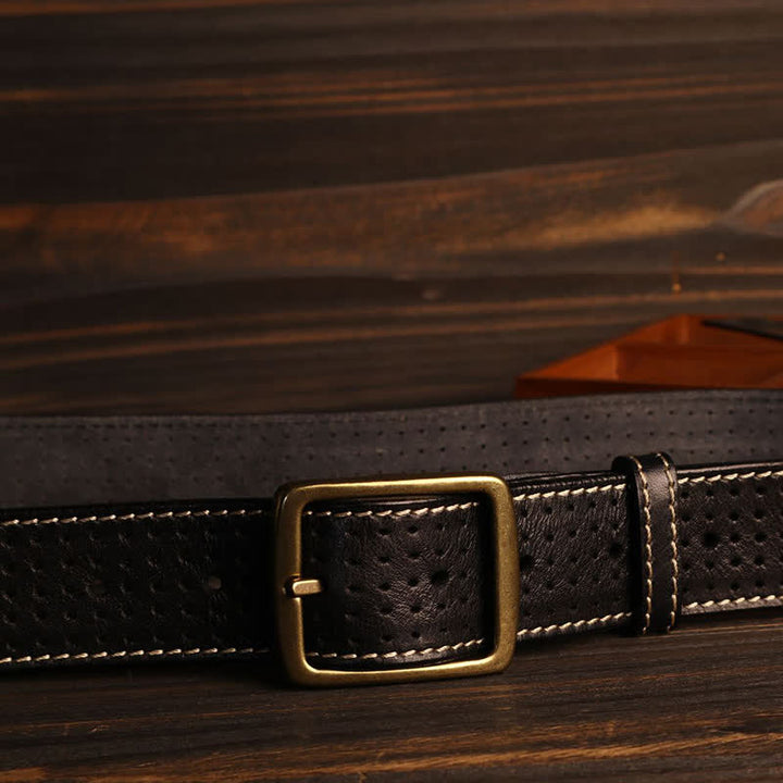 Ceinture en cuir perforé cousue à la main de style britannique pour homme