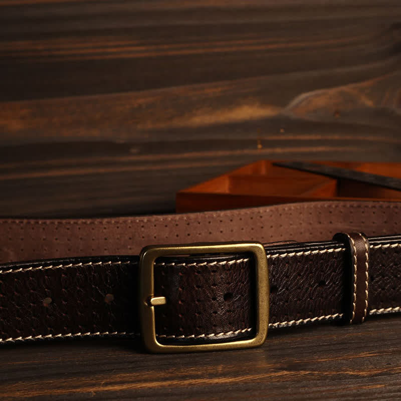 Ceinture en cuir perforé cousue à la main de style britannique pour homme