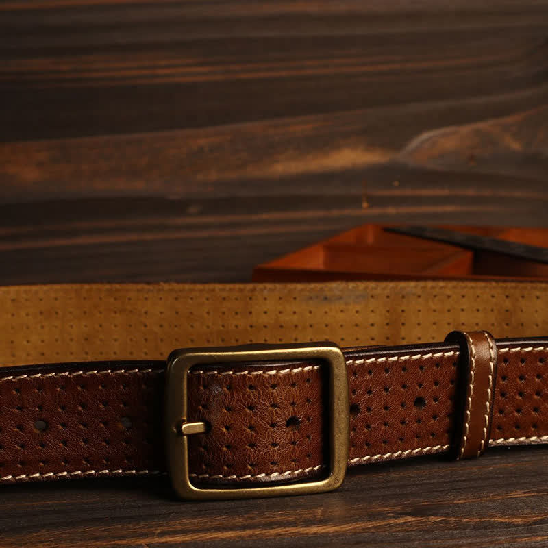 Ceinture en cuir perforé cousue à la main de style britannique pour homme
